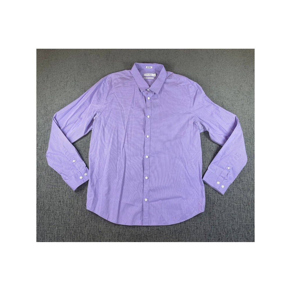 Calvin Klein Mens XL Purple Micro Stripe Cool Tech Non-Iron Cotton Dress Shirt